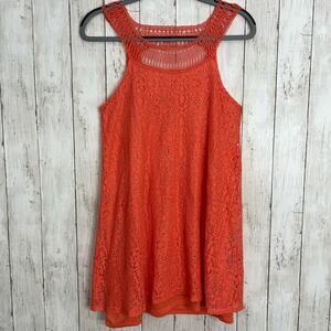 Crochet Sleeveless High Neck Flowy Sleeveless Lined Tank Top Blouse No Size Tag